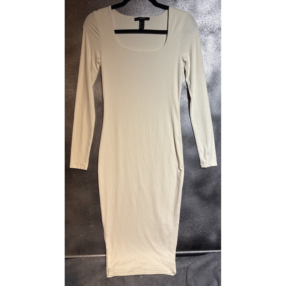 Forever 21 Long Sleeve Midi Bodycon Dress in Egret White, Size S Smooth Soft